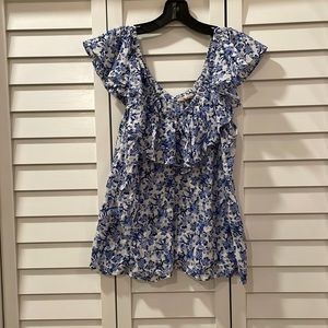 Rebecca Taylor Cotton Blue White ruffle shirt